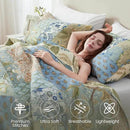 NEWLAKE Quilt Set Queen Size, 100% Cotton Patchwork Green Bohemian Quilt Sets, Reversible Bedspread Lightweight and Breathable for All Seasons, Soft Quilted Bedspread with 2 Pillow Shams by CozyNest Decor