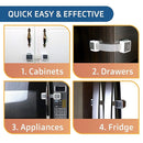 Child Safety Locks (4-Pack) - Baby Proof Cabinets, Drawers, Toilets & Appliances- Adjustable Strap Length, Double Lock Option - Easy Latch for Adults to Open by TinyTreasures Baby Boutique
