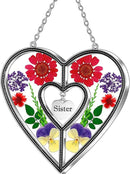 KY&BOSAM Heart Suncatcher Sister Stained Glass Panels Hangings for Windows Sun Catchers with Pressed Real Flower Heart in Glass Birthday Gifts for Women Mothers Day Home Garden Christmas Ornament by GreenHaven Gardens