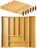 7 Pcs Adjustable Bamboo Drawer Dividers Expandable Drawer Organizers Cutlery Tray Spring Separators Organization for Kitchen Bedroom Bathroom Dresser Office by CozyNest Decor