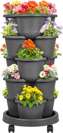 VECELO 5 Tier Vertical Garden Planter, Self Watering Stackable Planters with Wheels for Strawberries, Herbs, Flowers, Vegetables, Dark Gray by CozyNest Decor