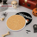 Coaster for Drinks Set of 6, Halloween Black and White Ghost Pumpkins Absorbent Round Ceramic Stone Mat, with Cork Base and Metal Holder, Gift for Housewarming Room Bar Decor by CozyNest Decor