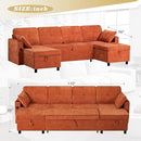 ACMEASE110“ Inches L-Shaped Pull Out Sofa Bed w/Storage Chaise & Adjustable Back, Chenille Sectional Sofa w/USB Port,Tufted Sleeper Couch w/Cup Holders for Living Room, Orange by CozyNest Decor