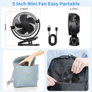 ATEngeus Rechargeable Clip-on USB Desk Fan, 3 Speeds, 5000mAh Battery, 720Rotation, Sturdy Clamp for Home, Camping, Treadmill and Car by TinyTreasures Baby Boutique