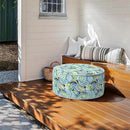 Inflatable Ottoman Stool D31 xH14 for Outdoor/Indoor Use, Water Repellent Patio Foot Rest with Portable Handle,Round Pouf Ottoman Suitable for Garden,Deck and Camping - Paisley Lapis Green by CozyNest Decor