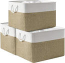 TheWarmHome Organization Basket - 20x16x14 inch Jumbo 3 Pack Collapsible Storage Bins for Shelves, Fabric Storage Cubes for Closet Organizer Gift Toy (White & Khaki) by TinyTreasures Baby Boutique