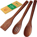 Riveira Teak Wooden Spoons for Cooking Set of 3 – Natural Teak Wooden Cooking Utensils, Wooden Spatula, Wooden Spoon - Premium Quality Wooden Utensil Set for Non-Toxic Cooking by CozyNest Decor