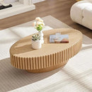 Oval Coffee Table for Living Room, Modern Fluted Coffee Tables with Pedestal Base, Handcrafted Centre Tea Tables Easy Assembly-43.7" Natural by CozyNest Decor