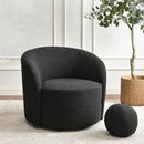 KINWELL Sherpa Swivel Barrel Chair & Round Ball Pillow Set - 34" Wide Modern Boucle Accent Chair with 9” Matching Nordic Decorative Throw Pillow for Living Room and Bedroom(Black) by CozyNest Decor