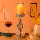 Hanjue Crystal Candle Holders for Pillar Candle, Metal Crystal Candle Holder for Home Decor, Centerpieces, Coffee Dining Table CH0509 (Silver (L)) by CozyNest Decor