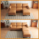 5 Seater Faux Leather Sofa Couch, 98'' L Shape Sectional Couch, Mid Century Modern Decor, Office Sectional Sofa Bed, for House, Apartment, Living Room, Tan by CozyNest Decor