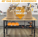 48"/60'' Adjustable Workbench, Rubber Wood Top Work Bench Heavy-Duty Work Table w/Power Outlet, Partition,2000 LBS Load Capacity Work Benches for Garage, Workshop, Home, Office, Easy Assembly by GreenHaven Gardens