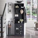 JXQTLINGMU 23" Farmhouse Hall Tree with Shoe Storage, Entryway Bench with 6 Cubbies, 5 Hooks & Barn Doors, Mudroom Coat Rack Cabinet, Black by CozyNest Decor