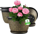 10 Inch Plant Pots, 4 Pack Flower Pots Outdoor with Drainage Holes & Trays, Retro Antique Imitation Decorative Garden Plastic Pots for Plants Indoor Sets for Houseplants by CozyNest Decor