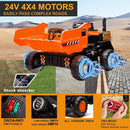 24V Ride On Dump Truck, 24inch-2 Seater Ride On Car for Kids w/Remote Control 4WD/2WD Up to 5 Mph, 24v Ride on Toys for Big Kids w/Electric Dump Bed Extra Shovel Traffic Cones (Orange) by TinyTreasures Baby Boutique