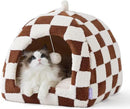 Lesure Cute Cat Beds for Indoor Cats - 2 in 1 Cat Cave Bed for Large Cats, House with Removable Washable Cushioned Pillow, Cozy Tent House with Non-Slip Bottom, Brown, 17.3 inches by CozyNest Decor
