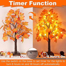 2 Pack 24 Inch Prelit Fall Maple Tree Fall Decor with 48 LED Timer Battery Operated Artificial Fall Light Up Tree Pumpkin Maple Acorn for Fall Thanksgiving Decorations Table Home Indoor Autumn Harvest by CozyNest Decor