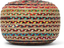 REDEARTH Round Pouf Ottoman - Braided Boho Poof Home Décor Pouffe Accent Sitting Circular Foot Rest for Living Room, Bedroom, Nursery, Kidsroom, Lounge; Jute and Cotton (19.5"x19.5"x14"; Multi) by CozyNest Decor