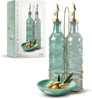 COOK WITH COLOR Glass Olive Oil Bottle Dispenser - 2 Pack- 17oz Oil and Vinegar Cruet - Olive Oil Carafe Decanter for Kitchen by CozyNest Decor