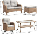 Outdoor Wicker Patio Furniture Set - 6 Piece Rattan Patio Conversation Set with 2 Rocking Swivel Chairs,2 Ottomans,1 Loveseat and 1 Coffee Table for Porch Deck Backyard Garden(Yellow/Beige) by GreenHaven Gardens