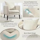 Barrel Accent Chair Set of 2 with Back Pillow, Large Upholstered Armchair with Solid Wood Legs Modern Reading Chairs for Living Room Bedroom