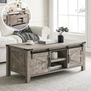 OKD 48" Farmhouse Lift Top Coffee Table with Sliding Barn Door, Rustic Center Table w/Hidden Storage Compartment, Lift Tabletop Dining Table w/Adjustable Shelf for Living Room,Light Rustic Oak by CozyNest Decor