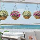 2 Pack 20 Inch Extra Large Deep Hanging Planters for Outdoor Plants Watering Hanging Baskets Flower Pots with Coco Liners Metal Hanging Plant Holder for Porch Balcony Garden Decor by GreenHaven Gardens