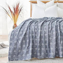 jinchan Boho 100% Cotton Blanket Muslin Lightweight Twin Size Quilted Throw Blanket for Couch Soft Cozy All Season Blanket 3-Layer Floral Throw Cotton Blanket for Bedroom Decor Blue 60x80 Inches by CozyNest Decor