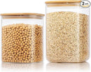 Extra Large Square Glass Flour & Sugar Storage Containers with Airtight Lids, 132 floz & 63 floz - 2 Pack Glass Jars with Bamboo Lids, Air tight Food Storage Containers for Cereal, Pasta, Rice by CozyNest Decor