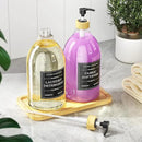 Moforoco Liquid Laundry Detergent Dispenser with Bamboo Tray, 2 Pack 64 Oz Plastic Laundry Soap Dispenser, Fabric Softener Dispenser with Pump and Labels for Laundry Room Decor and Organization by CozyNest Decor