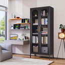 71" Tall Display Cabinet, 5-Tier Bookshelf with Doors & Adjustable Shelf, Modern Storage Cabinets Ideal for Book, Wine, Collectibles, Free Standing Bookcase for Home, Office, Living Room by CozyNest Decor