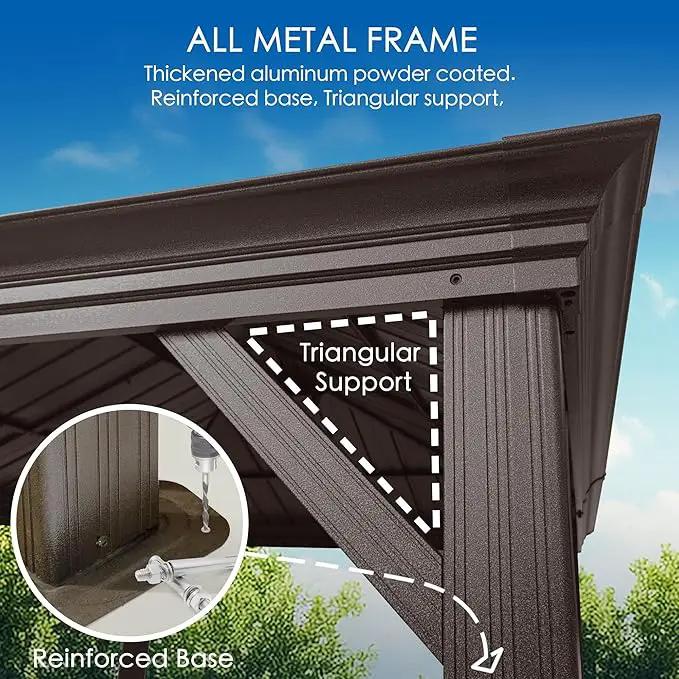 Kozyard Alexander 12' X 20' Permanent Aluminum Hardtop Gazebo with Galvanized Steel Double Roof Canopy, Curtain and Netting or Patio, Backyard, Deck, Lawn (Brown), photo 3 of 8