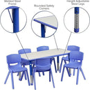 EMMA + OLIVER 23.625" W x 47.25" L Blue Plastic Activity Table Set-6 Chairs by CozyNest Decor
