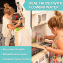 Wooden Play Kitchen for Kids with Working Sink & Faucet Toy – Montessori Sensory Pretend Playset for Toddlers 3-5 – Interactive Kids Kitchen Playset with Lights & Sounds by TinyTreasures Baby Boutique