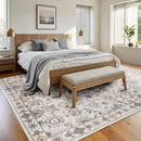 Washable Area Rug 5x7 for Living Room & Bedroom, Large Neutral Floral Rugs, Soft & Non Slip, Low Pile Wool Carpets for Indoor Under Table Dining Home Office Nursery Playroom, Beige by TinyTreasures Baby Boutique