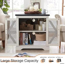 JXQTLINGMU Farmhouse End Table, 24" Large Sofa Side Table with Charging Station, Mesh Barn Door, and Adjustable Storage Shelf, Rustic Wood Square Nightstand for Living Room, Bedroom, Office, White by CozyNest Decor