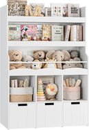 HITHOS 55.3" H Kids Bookshelf with Toy Storage Organizer, Tall Book Shelf with 3 Movable Toy Storage Bins, Large Kids Bookcase with Toy Chest, 39.2" W Modern Toy Box for Kid Room, Playroom, White by CozyNest Decor