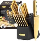 McCook® Knife Sets, Golden Titanium Stainless Steel Kitchen Knife Block Sets with Built-in Sharpener by CozyNest Decor