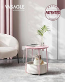 VASAGLE Side Table with Charging Station, Round End Table with Fabric Basket, Nightstand with Power Outlets, USB Ports, for Living Room, Bedroom, Modern, Jelly Pink and Cream White ULET228R01 by CozyNest Decor