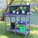 Outdoor Potting Bench Table,Garden Work Bench Metal Tabletop Horticulture with Shelf Rack Wooden Potting Benches for Outside with Holey Board/Hooks/Pads/Drawer/Adjustable and Cabinet,Gray by GreenHaven Gardens