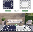 GENIMO 10' x 14' Outdoor Rug Waterproof for Patio, Foldable Reversible Plastic Straw Area Rugs Mat for Rv Decor, Outside Carpet for Camper, Deck, Picnic, Beach, Balcony, Porch, Blue & White by CozyNest Decor