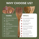 Vasilek Wooden Cooking Utensils Set – 12-Piece Acacia Wood Kitchen Utensil Set with Square Holder & Spoon Rest, Non Toxic Wooden Tools for Nonstick Cookware, Spatula, Ladle, Serving Spoon by CozyNest Decor