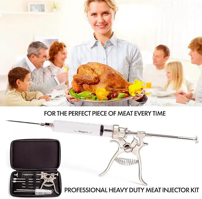 Meat Injector Syringe Stainless Steel Outdoor Meat Kit Marinade Flavor Food Injector Syringes with 4 Marinades Needles Grill Smoker Injectors Professional Syringe Held Culinary Barbecue Tool For BBG, photo 5 of 7