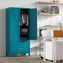 71'' Farmhouse Metal Wardrobe Cabinet with Hanging Rod, 2 Barn Door Wardrobe Closet with Adjustable Shelves,2 Drawer,for Dining Room,Bedroom,Living Room, Cloak Room,Office (Peacock Blue) by CozyNest Decor
