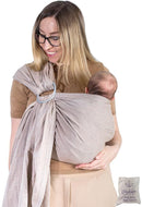 Baby Sling Carrier – Breathable 100% Cotton Wrap for Infant Support, Ring Sling Baby Carrier – Adjustable Muslin Fabric, Soft Chest Hold for Travel (Sand) by TinyTreasures Baby Boutique