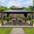 Kozyard Alexander 12‘ X 16’ Hardtop Aluminum Permanent Gazebo with a Mosquito Net and Privacy Sidewalls, Permanent Gazebo Pavilion for Patio, Backyard (Alexander 12'x16' (Brown)) by GreenHaven Gardens