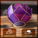 Blooming Lotus Capiz Shell Tealight Candle Holder, Handcrafted Decorative Tea Light Candleholder with Translucent Flower Petals for Ambient Illumination and Natural Elegance, Purple by CozyNest Decor