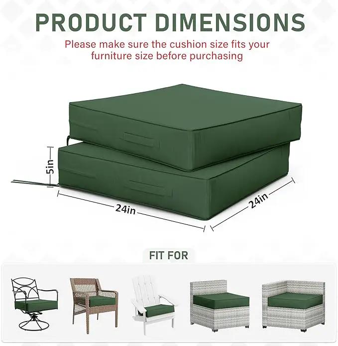 Patio Chair Cushions 24 X 24 X 5 Inch Waterproof Outdoor Seat Cushions for Patio Furniture, Outdoor Sofa Couch Pads with Ties & Handle, Set of 2, Green, photo 2 of 7