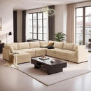 Modular Sectional Sofa with Chaise U Shaped Sectional Couch for Living Room, 8-Seater Comfy Cloud Couches with One Movable Ottoman, Plush Corduroy, Beige by CozyNest Decor
