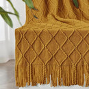 inhand Knitted Fall Throw Blanket for Couch and Bed, Knit Fall Decor Halloween Blanket with Tassel, Brown Lightweight Decorative Farmhouse Warm Woven Blankets and Throws for Women, 60"x80" by CozyNest Decor